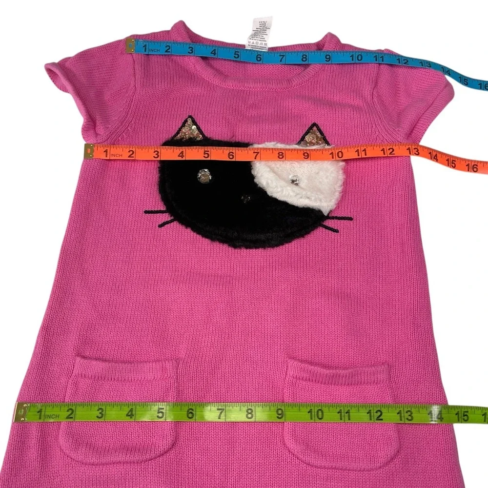 Gymboree 8 Pink‎ Sweater Dress Cat Applique Sequin Pockets Catcore Kawaii